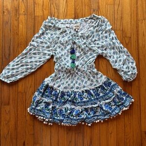 Playa Lucila Printed Short Dress Blue/Green/White - Size Smalll